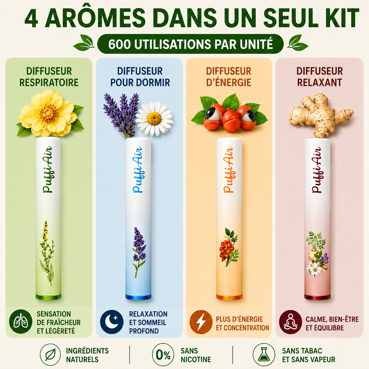 Puffi® – Formule Naturelle 4 en 1 pour Arrêter la Vape.